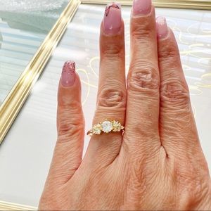 Galactic Star Flower Clear Crystal CZ Clusters Gold Tone S925 Ring Size 6